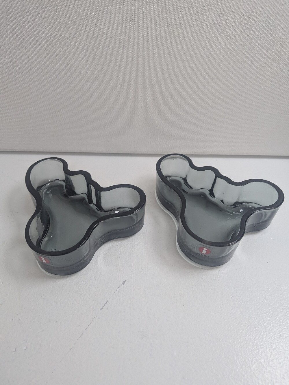 Iittala Alvar Aalto 2 pieces Gray Glass Bowl Dish Candle Holder Finland Design